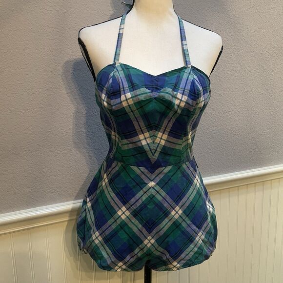 Rose Marie Reid Other - Vtg 50s Rose Marie Reid Plaid Halter Swimsuit Romper Bubble Playsuit Pinup XS/S